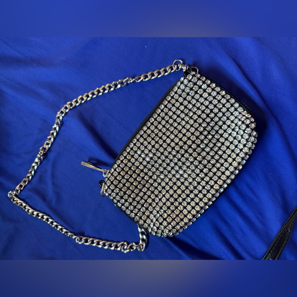 Aldo Silver Shoulder Bag with Glamorous white rhinestones